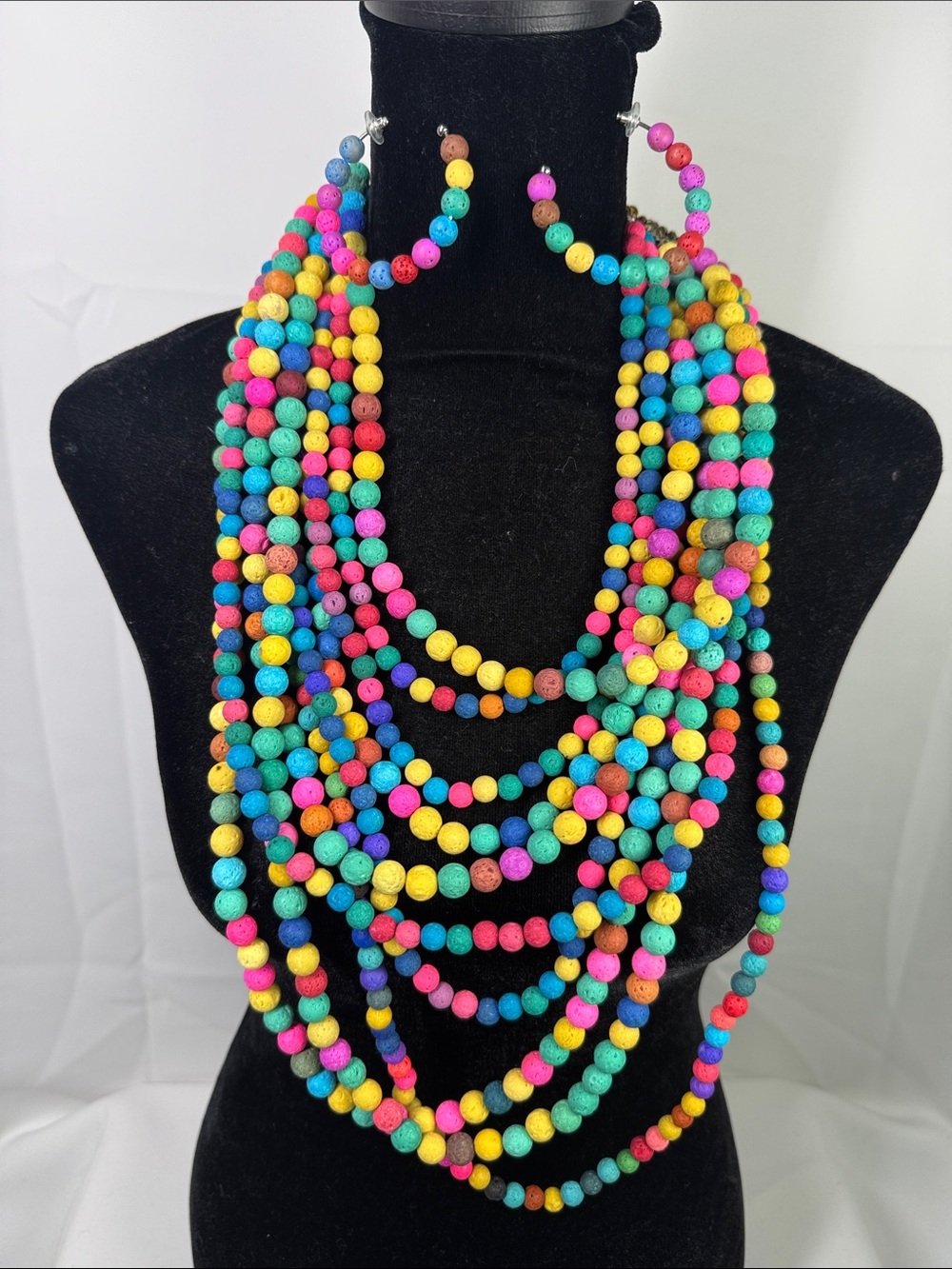Sassy Jones Makemba Lava Bead Necklace/Earrings/ Bracelet Set